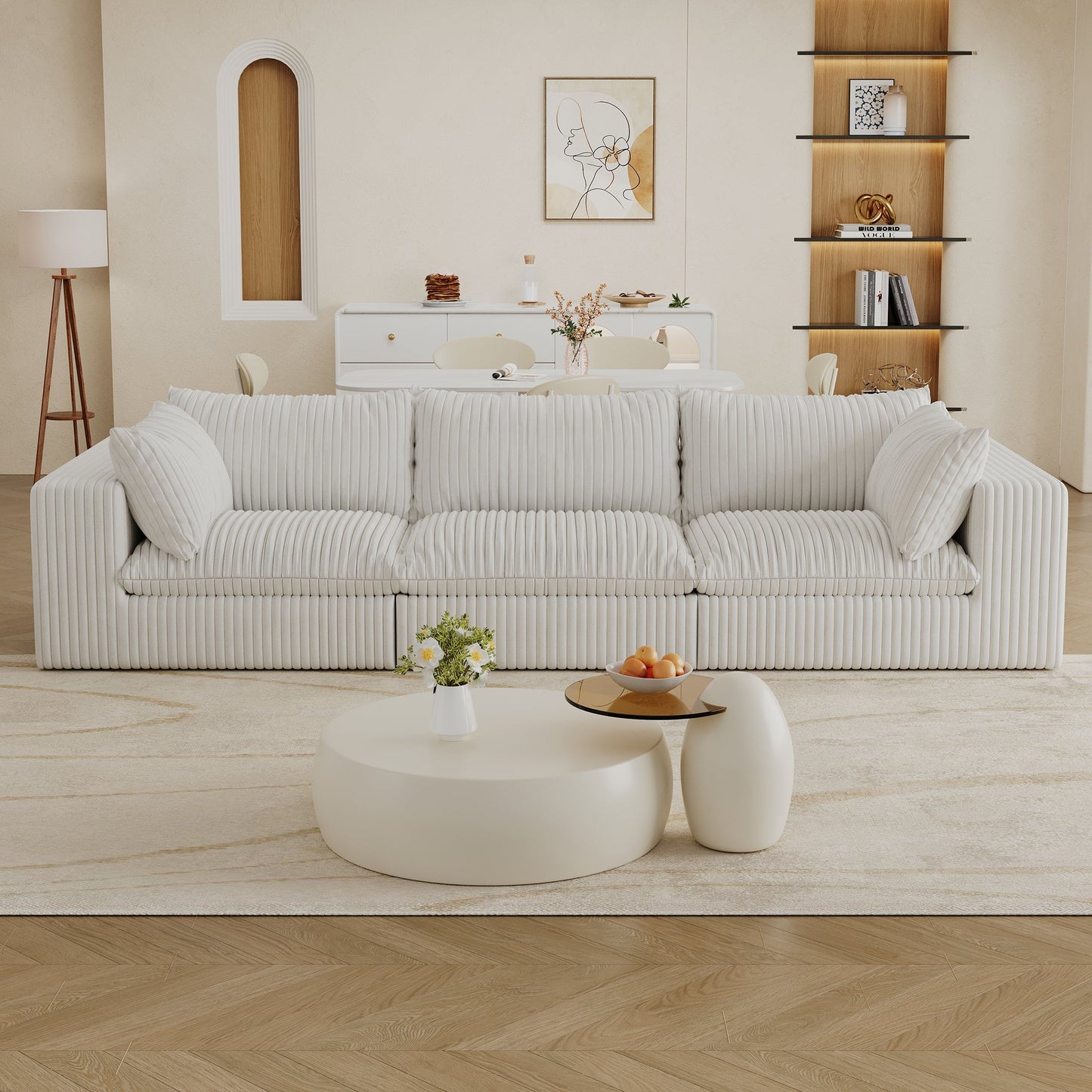 NEW 118.2' Cloud Corduroy Fabric Deep Seat Couch Deep Seat Removable Cushion Sofa