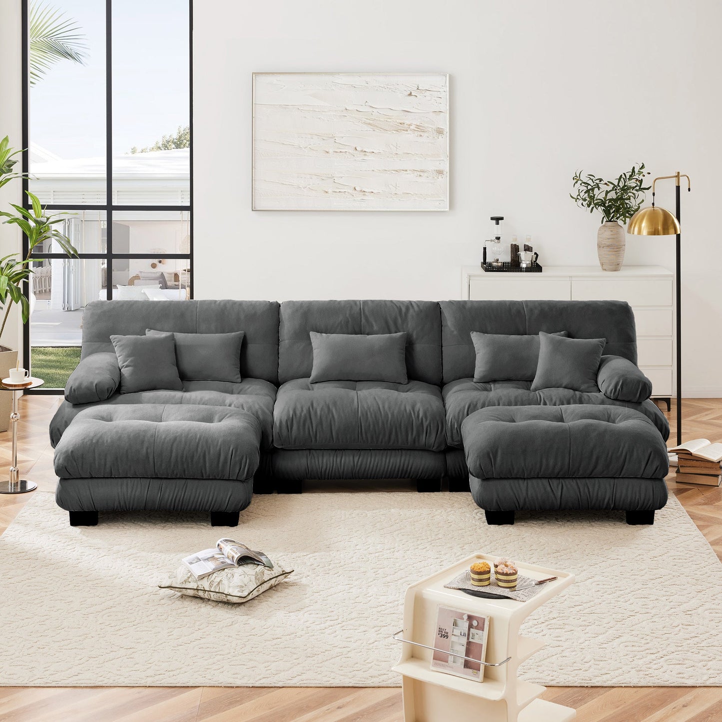NEW Luxury Modular Sectional Sofa Couch - Oversized U Shaped Cloud Couch for Living Room,Deep Seat Sofa Couch with 2 Ottomans ,Chenille Gray