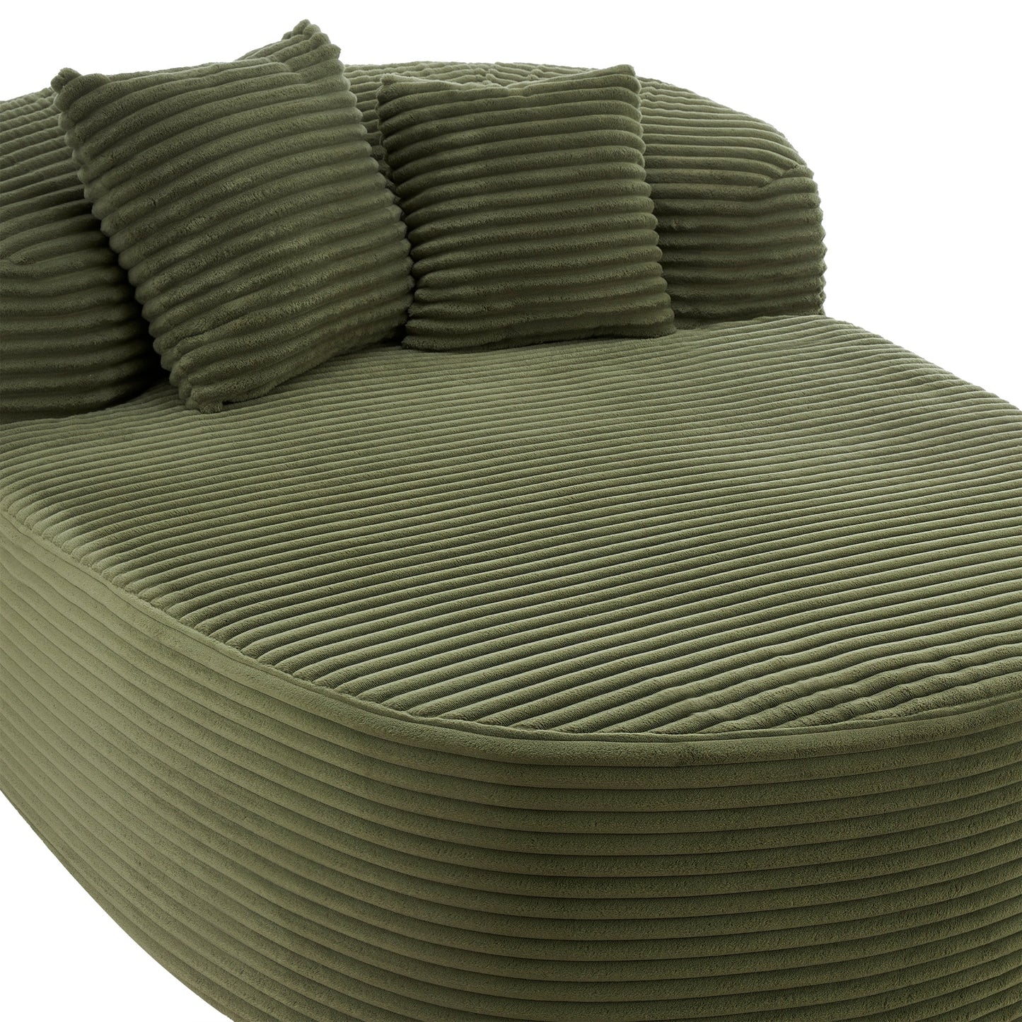 NEW Modern Green Corduroy Chaise Lounge Sofa Bed Boneless Couch with Two Supportive Pillows