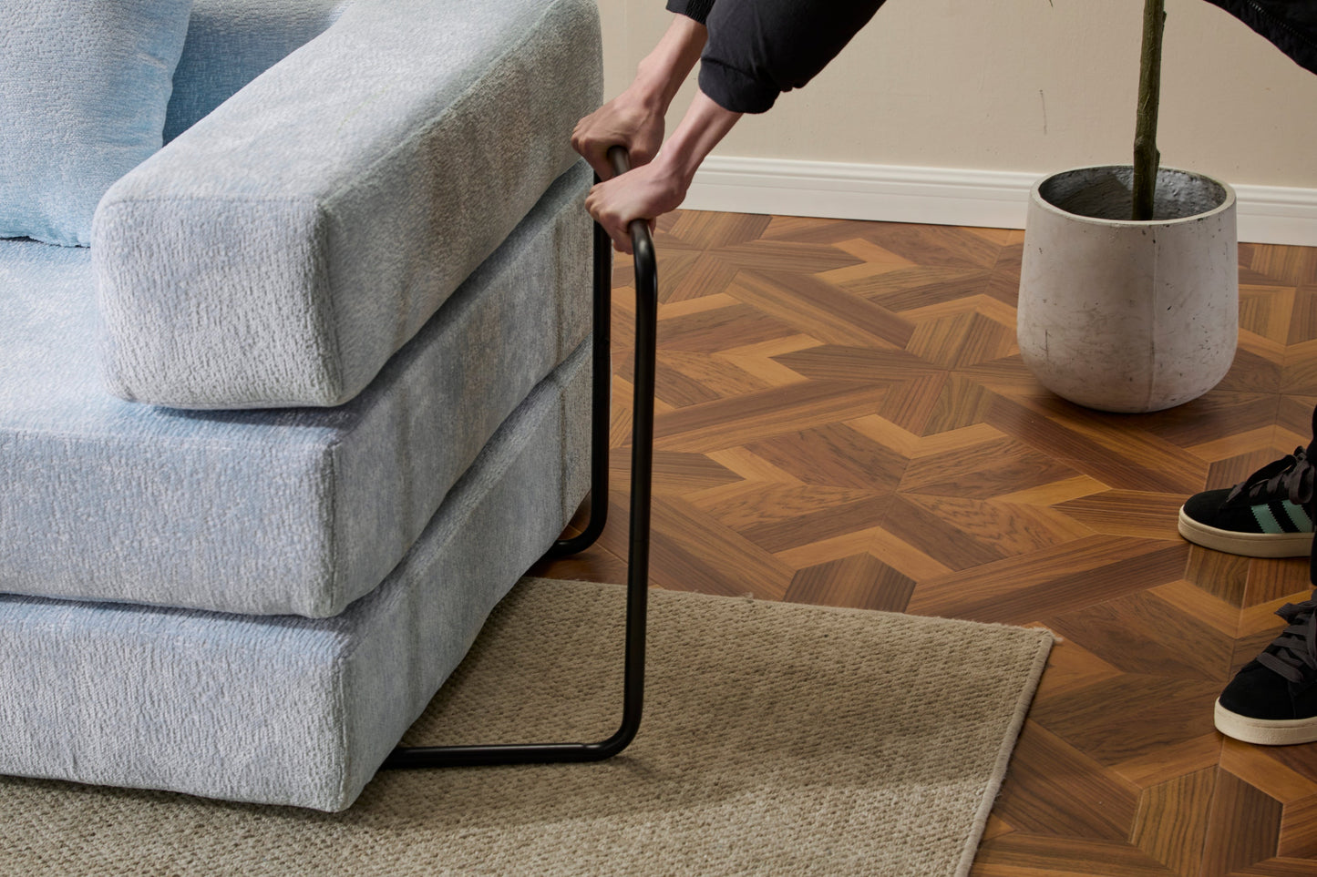 NEW Light Blue Chenille Fabric Floor Couch Compression Convertible Sofa Bed with Pillow Back Support Armrest Comfy Futon Couch Lounge Sleeper Bed