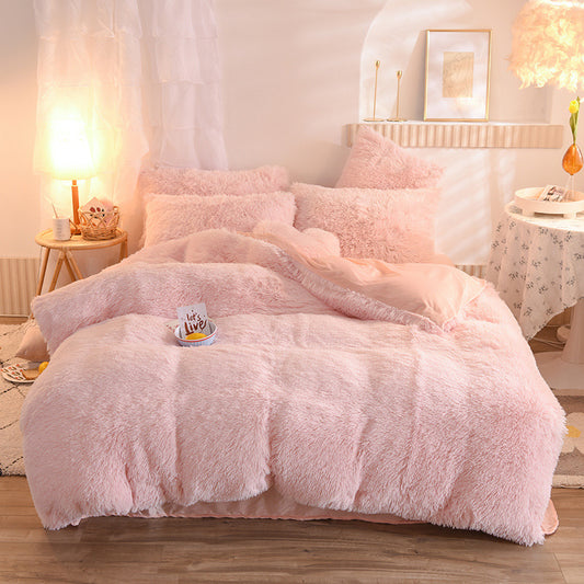 New Luxury Thick Fleece Duvet Cover Queen King Winter Warm Bed Quilt Cover Pillowcase Fluffy Plush Shaggy Bedclothes Bedding Set Winter Body Keep Warm