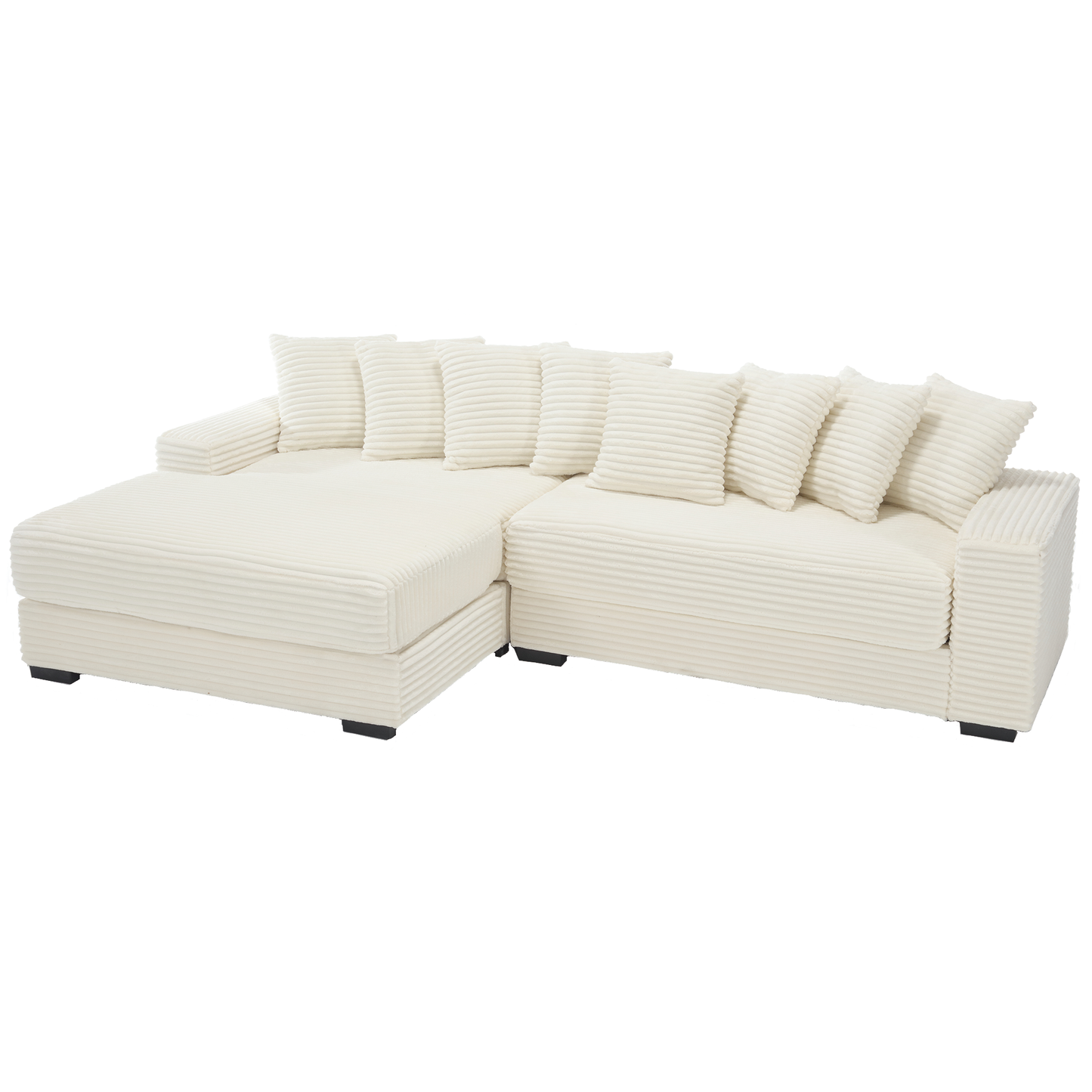 NEW Oversized Two-Piece  Couches,  L Shaped Sofa, Corduroy, Left Chaise Daybed,with Armrests,Eight Throw Pillows,Corner Sofa,Easy To Assemble, Beige