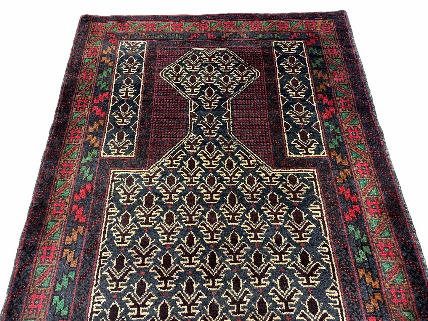 USED 3x5 New Vintage Handmade Wool Rug Tribal Balouch Turkoman Prayer Rug Veggie Dyes