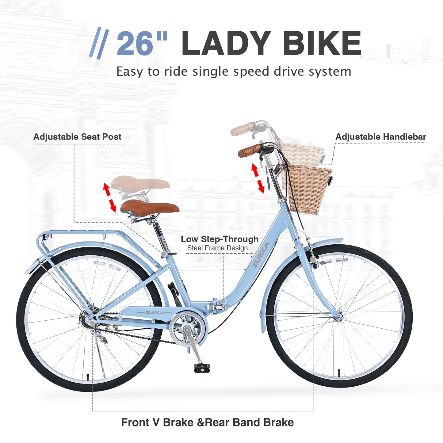 NEW 26" Blue Steel Frame Single Speed Folding Lady Bike