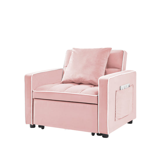 NEW Modern Pink Velvet Three-in-One Sofa Bed Chair with Adjustable Backrest