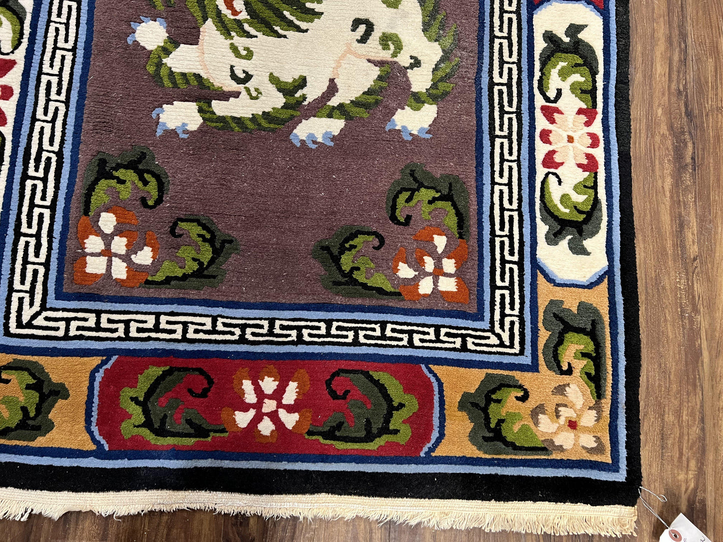 USED Chinese Art Deco Rug 3 x 5.5 with Animal Pictorials, Vintage Chinese Peking Wool Area Rug, Dark Puce Maroon Ivory, Hand Knotted Soft Carpet