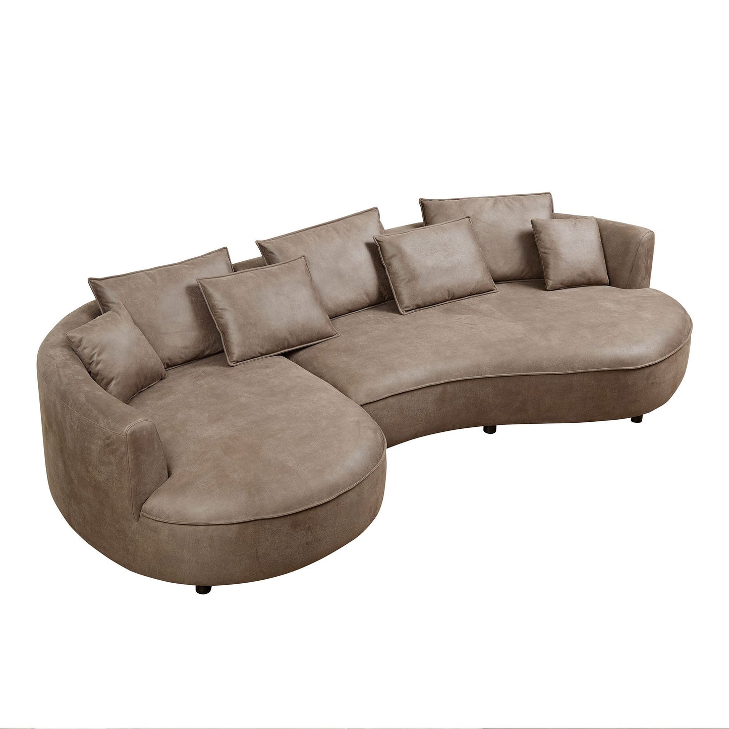 NEW 128.74 Inch Modern Brown Sectional Curved Leathaire Upholstered 5-Seat Sofa Couch