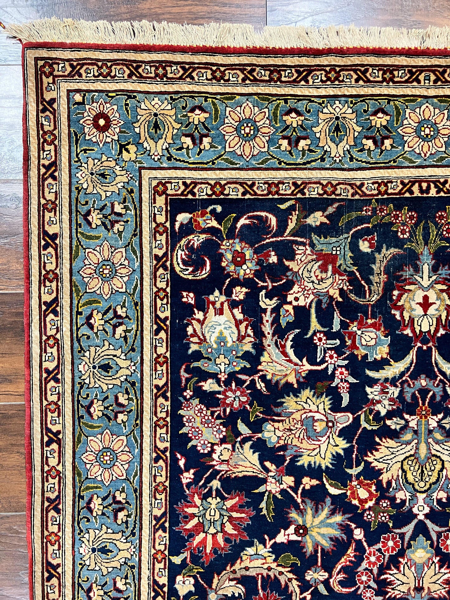 USED Blue Persian Qum Rug 5x7, Very Fine and Wonderful Authentic Persian Carpet, Wool Hand Knotted Vintage Semi Antique Oriental Rug, Floral, Ghom Qom Rug