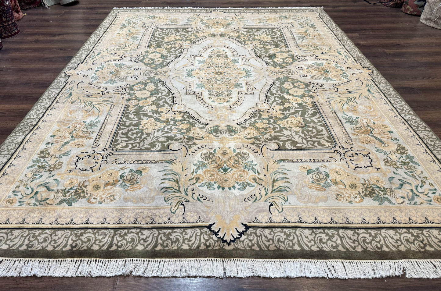 USED Aubusson Rug 8x10, Very Fine 225 KPSI, Floral, French European Design, Pakistani Carpet