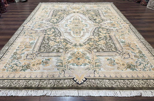 USED Aubusson Rug 8x10, Very Fine 225 KPSI, Floral, French European Design, Pakistani Carpet