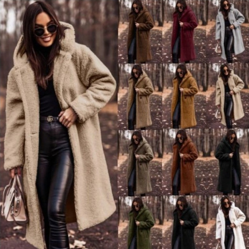 New Autumn Winter Fashion Elegant Long Coat Woman Plush Warm Faux Fleece Coat Women Teddy Jacket Female Teddy Coat Outwear Ladies
