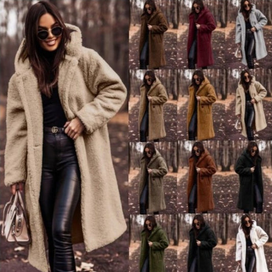 New Autumn Winter Fashion Elegant Long Coat Woman Plush Warm Faux Fleece Coat Women Teddy Jacket Female Teddy Coat Outwear Ladies