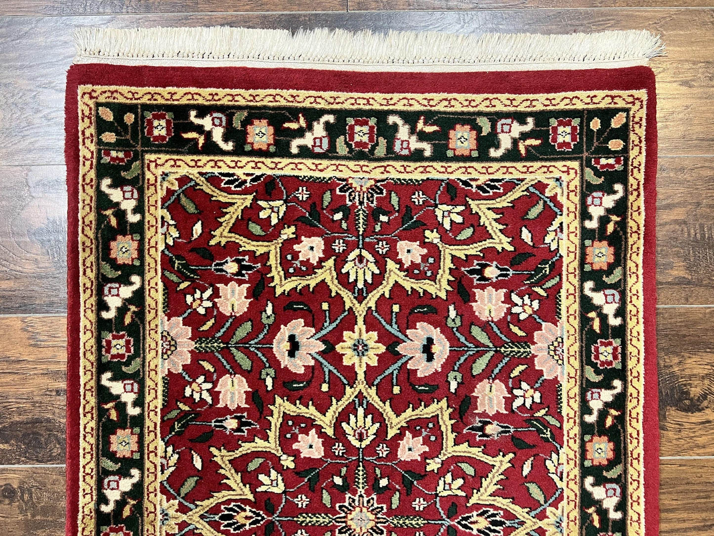 USED Indo Persian Runner Rug 2.6 x 10, Floral Hand Knotted Wool Hallway Rug, Red