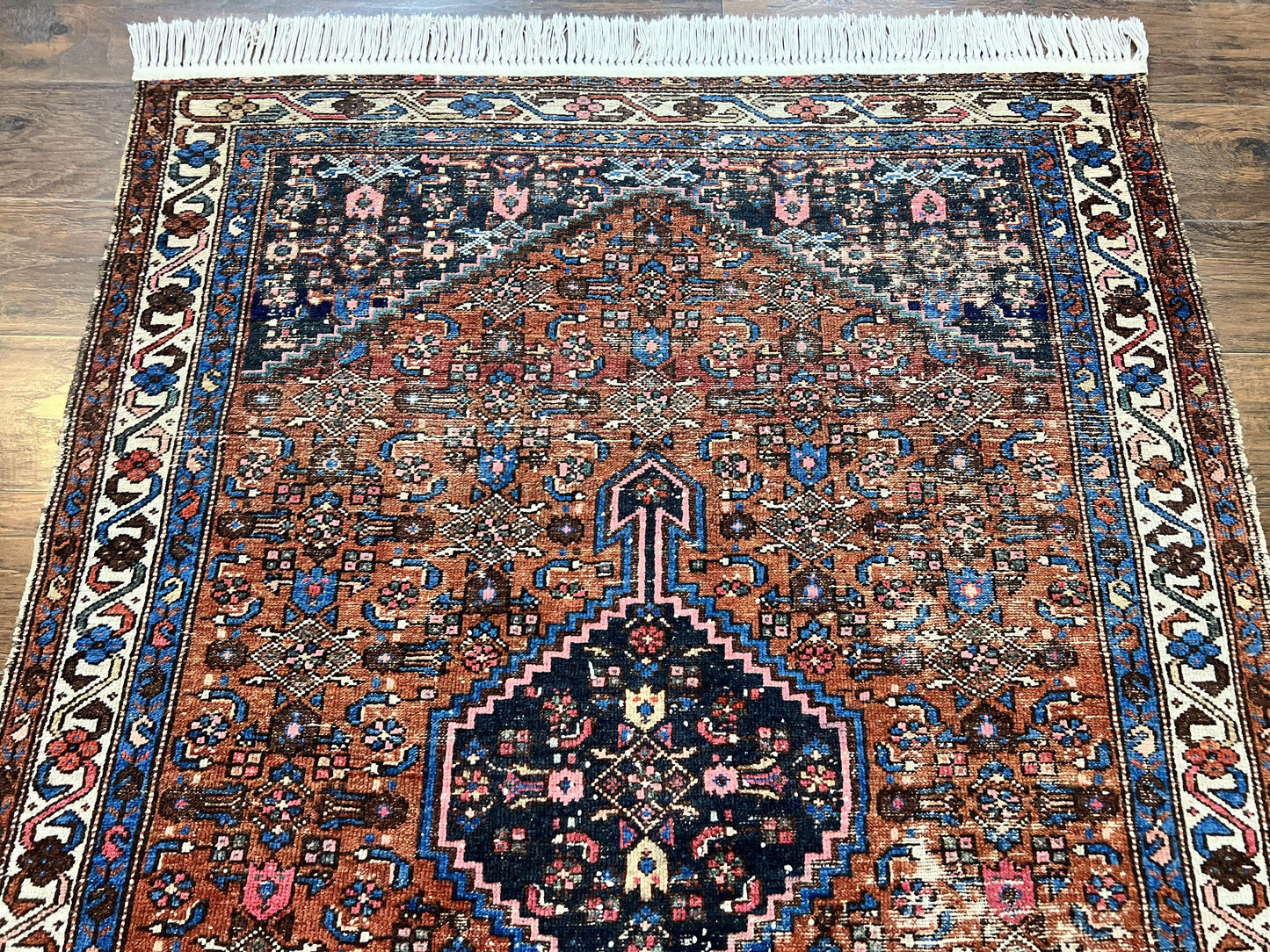 USED.Red Persian Hamadan Rug 4x6, Wool Handmade Antique Carpet, Geometric Medallion Rug, Oriental Rug 4 x 6, Persian Tribal Rug, Hand Knotted Rug