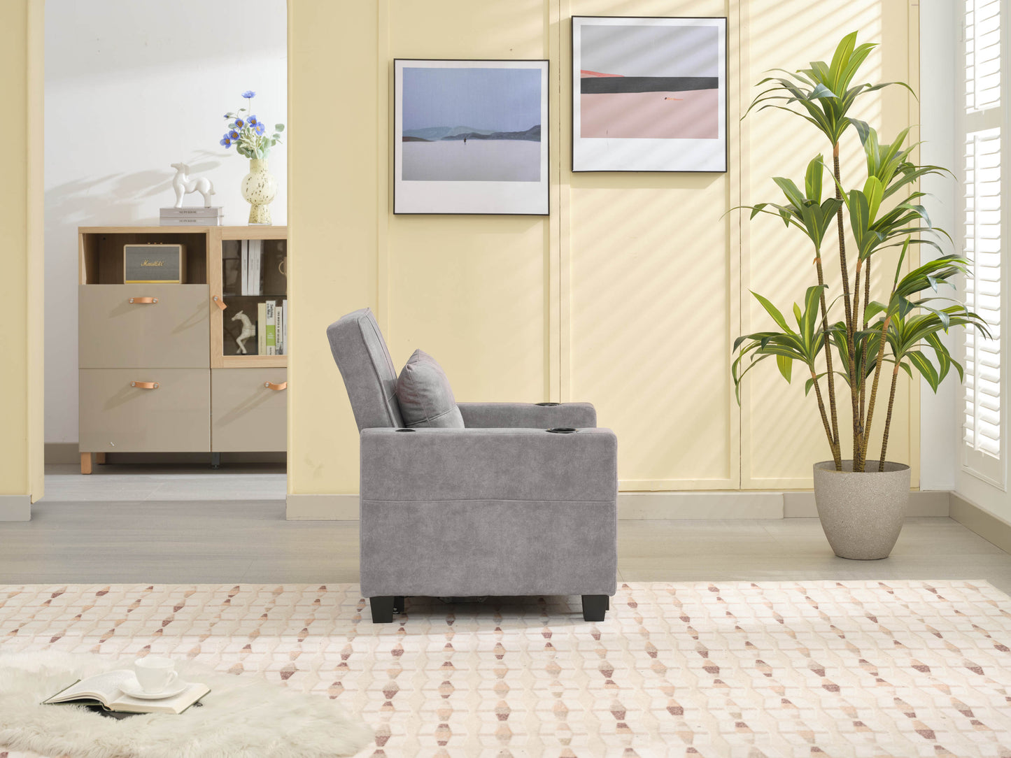 NEW Futon Chair Bed Convertible Chair 3-in-1 Pull Out Sleeper Chair Beds with USB Ports,Wear-resistant and Anti-scratch,  Armchair Bed Sleeper for Living Room (Light Grey Scratch Cloth)