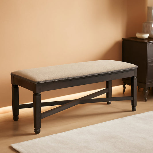 Upholstered Dining Bench Antique Black Finish Farmhouse