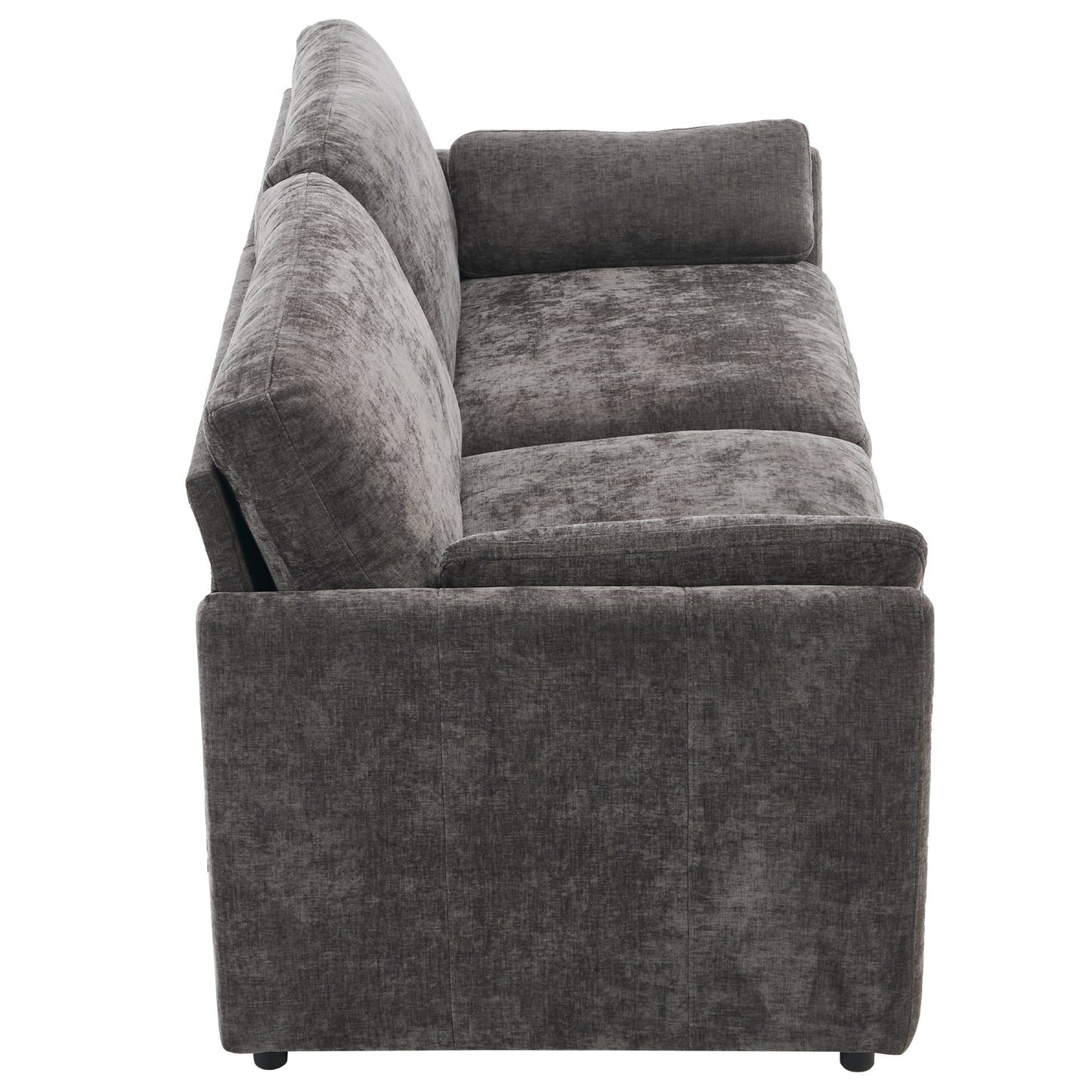 NEW Gray Premium Chenille Fabric Upholstered Rolled Arm Loveseat with Lumbar Pillow