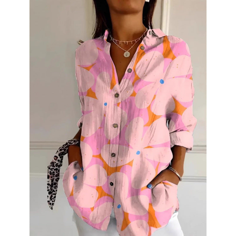 New Floral Print Long-sleeved Shirt Women's Casual Button Tops Clothing