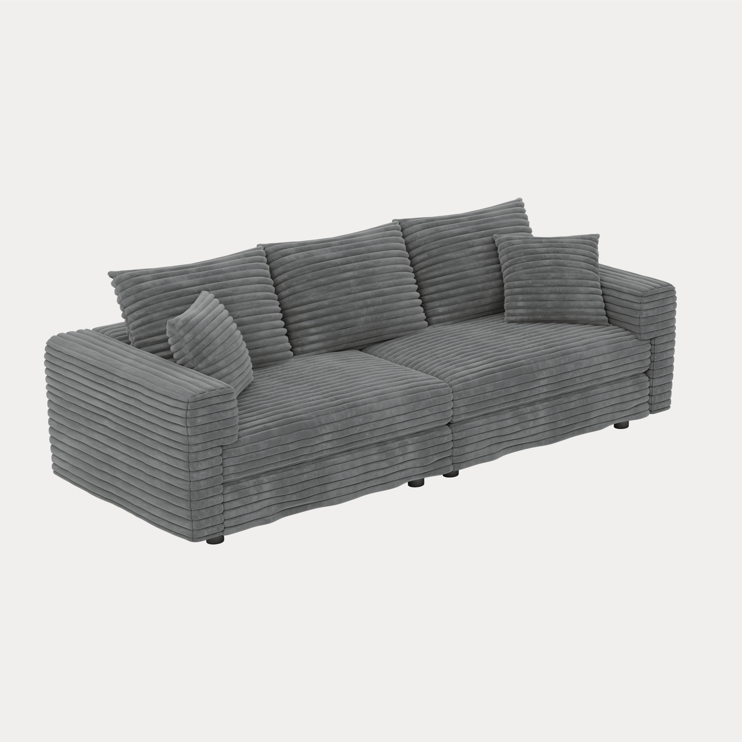 82.7 ' Plush Corduroy 3-Seat Sofa, Modern Comfy Upholstered Sofa Cloud Couch, Deep Seat Couches with Soft Pillows and 2 Ottomans, Convertible Sofa Lounge Chair, for Living Room,Apartment,Office,Grey
