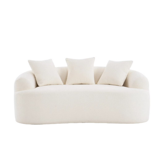 NEW LY-025S Loveseat Wood Grain Chenille Fabric Cloud White High-Density Sponge Couch Sofa