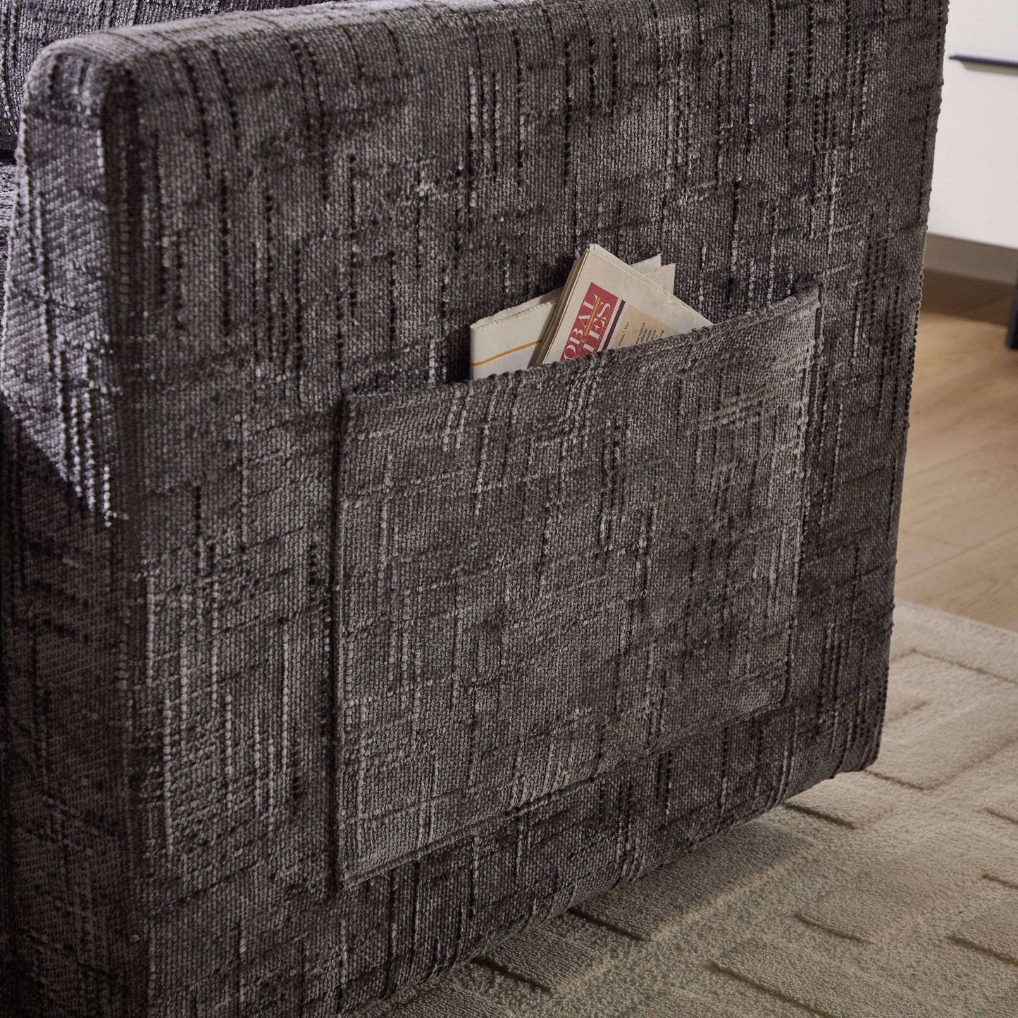 NEW Multifunctional Recliner with Storage Backrest and Cell Phone Bracket in Gray Chenille for Living Room and Bedroom