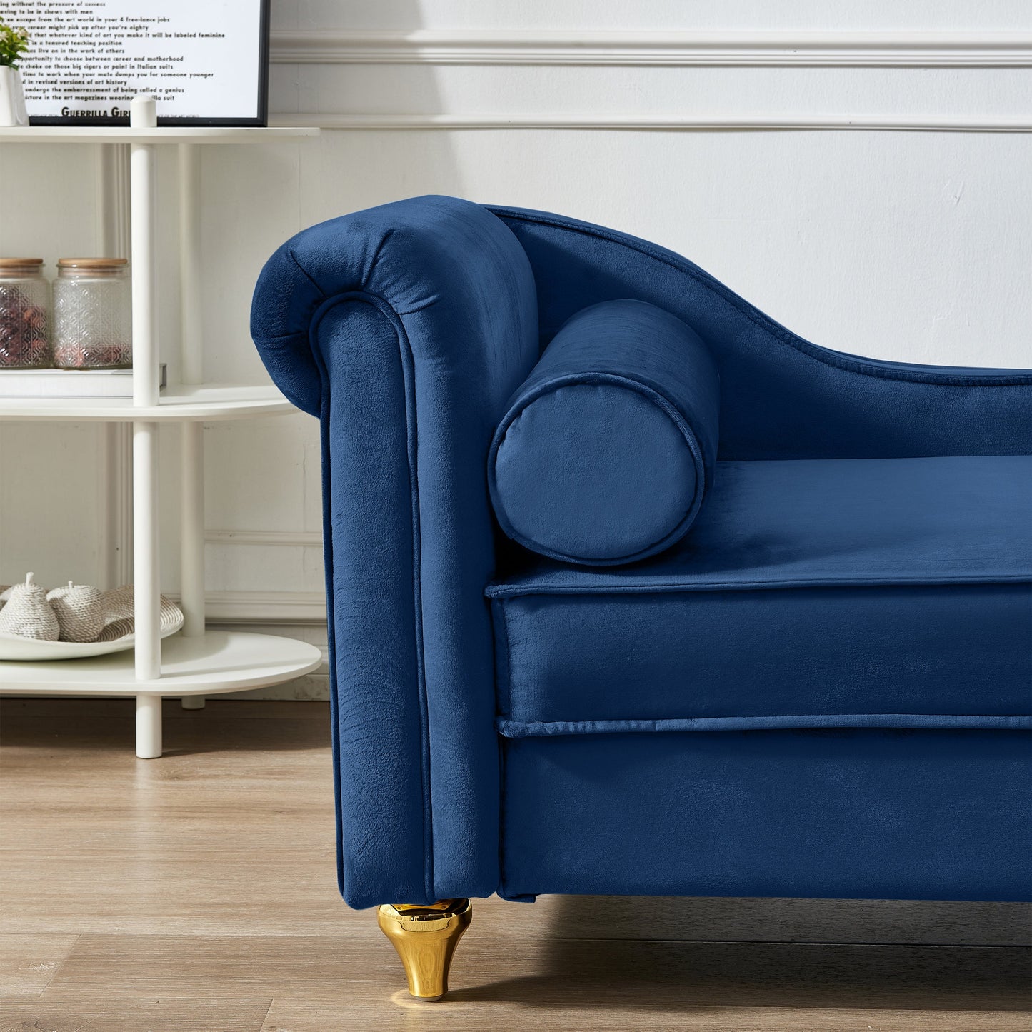 NEW Modern Upholstery Chaise Lounge Chair with Storage Velvet (Navy Blue)