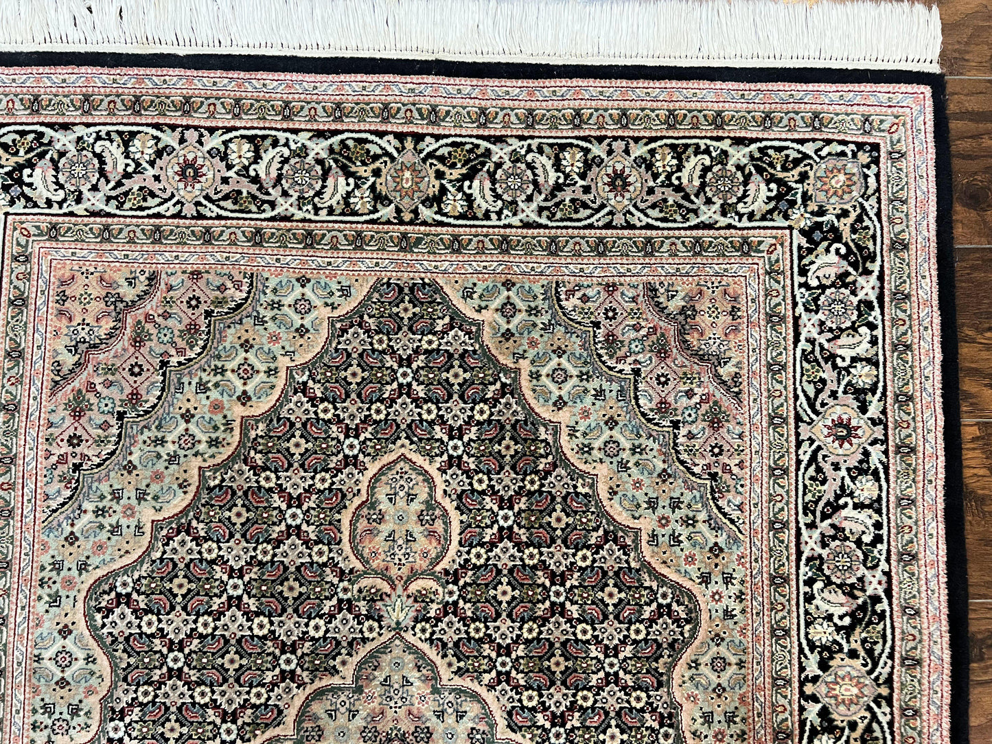 USED Sino Persian Rug 4x6, Fine Hand Knotted Carpet, Black, Wool, Vintage Rug 4 x 6, Herati Mahi, 300 KPSI
