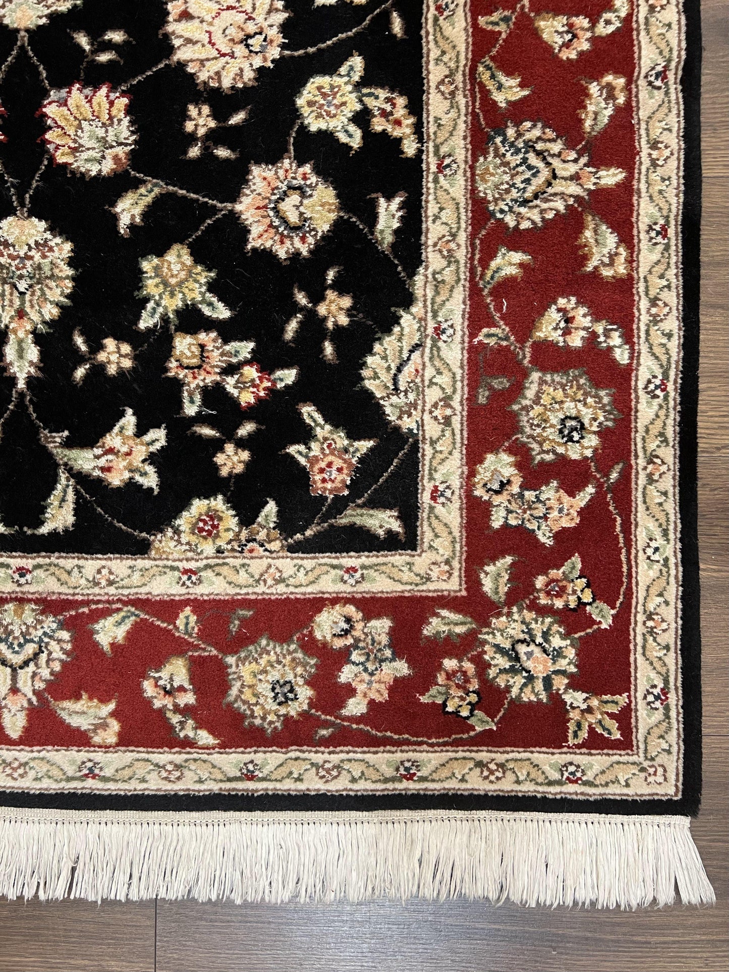 USED Pak Persian Rug 3x5, Black and Red, Floral Allover, Vintage Hand Knotted Wool Oriental Carpet, Pakistani Rug, Small Handmade Area Rug 3 x 5