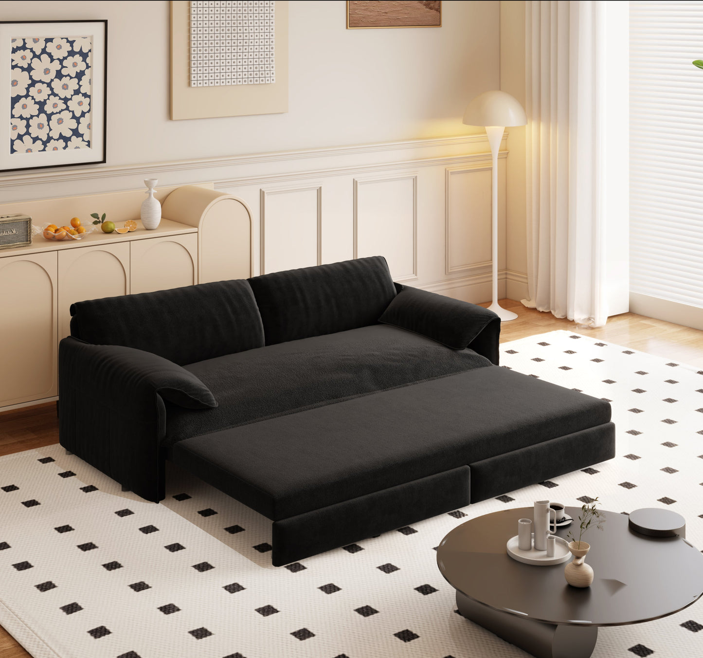 NEW 66' Queen Pull Out Sofa Bed, 3-in-1 Convertible Sleeper Sofa with Side Storage,Multi-Functional Velvet Loveseat Bed for Living Room,Bedroom,Apartment,Office.(Old Sku:W1885P214784;New Sku:W1885S00222)