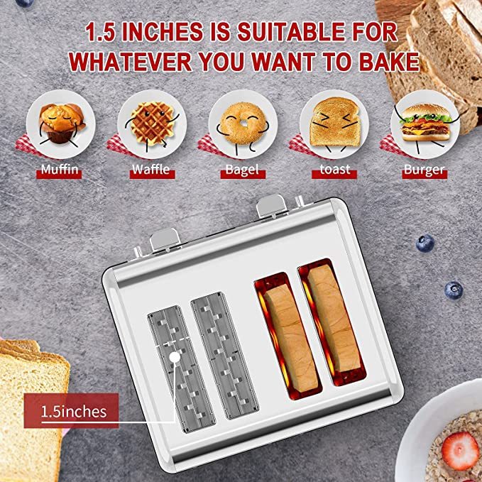 NEW 4 Slice Geek Chef Stainless Steel Extra-Wide Slot Dual Control Defrost Toaster
