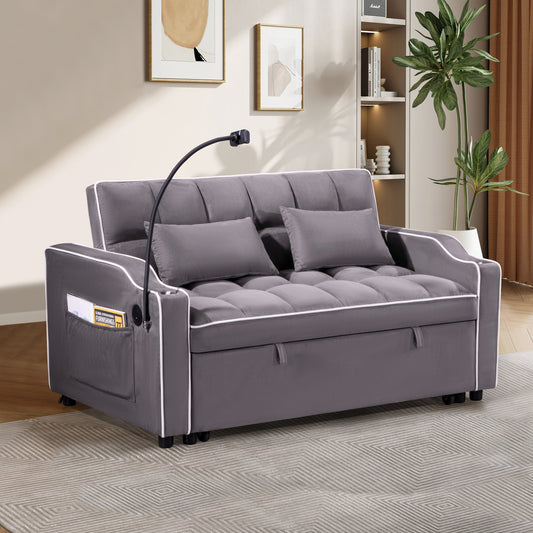 NEW 1 multifunctional foldable sofa bed in 3 different lengths, modern sofa, upgraded suede fabric, adjustable backrest, with USB port, ashtray, and rotating telephone stand