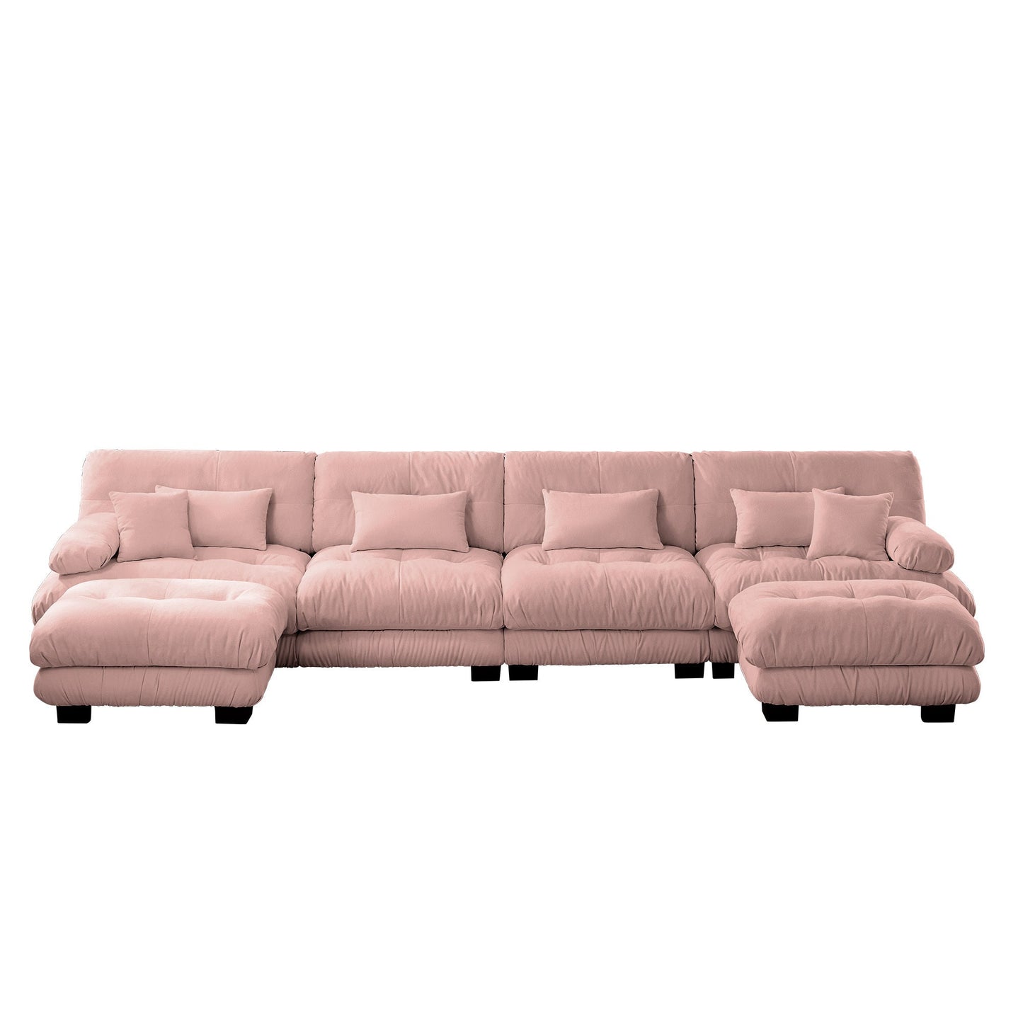 NEW Pink Chenille Free Combination Modular Sectional U Shaped Sofa Comfy Four Seater Couch with 2 Ottomans