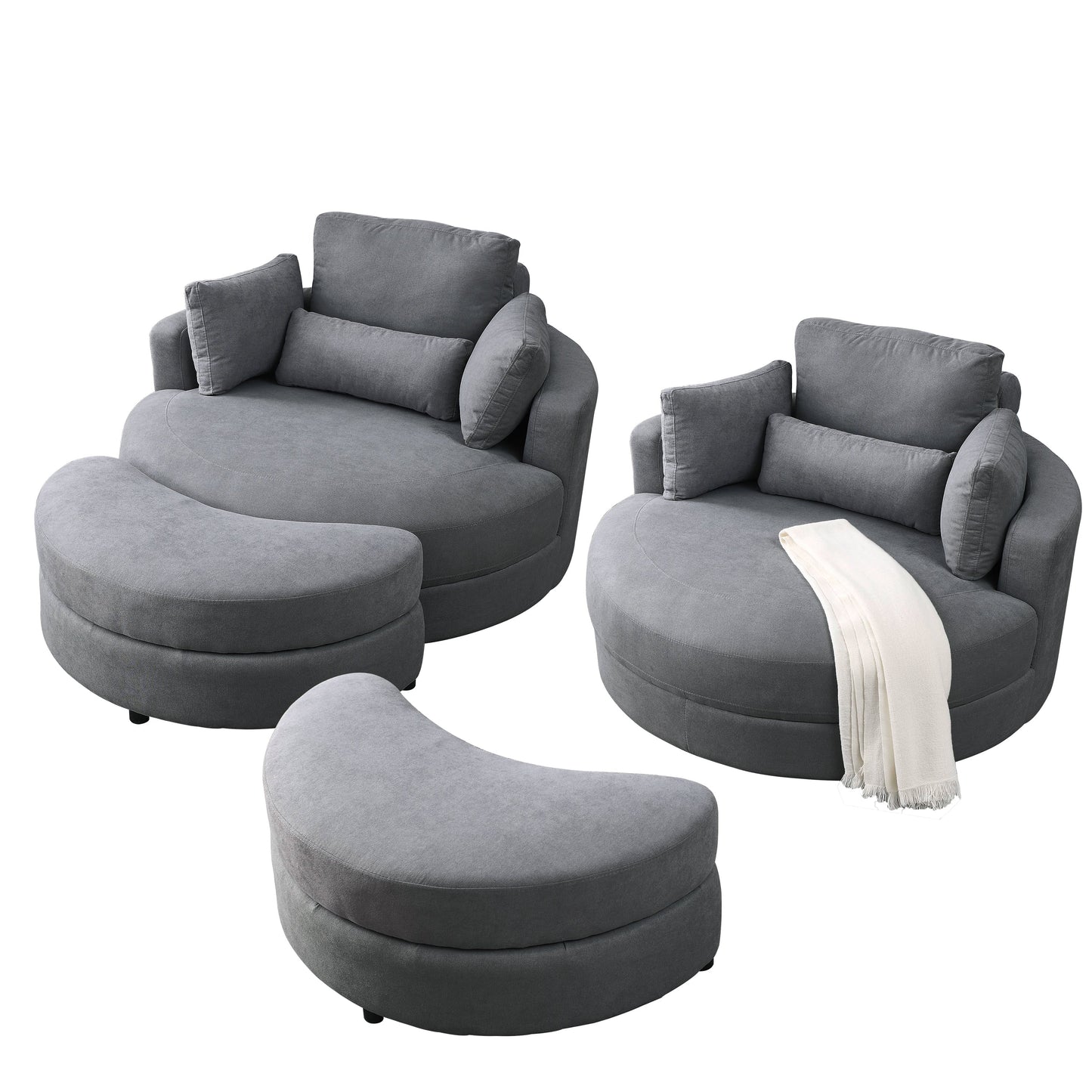 NEW Welike Swivel Accent Barrel Modern Dark Grey Sofa Lounge Club Big Round Chair with Storage Ottoman and Pillows