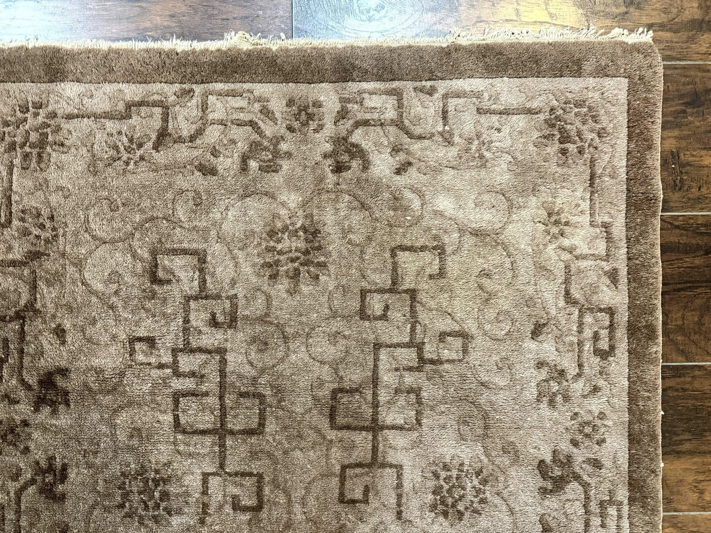 USED Antique Chinese Fette Rug 3x6, Taupe, Handmade Wool Chinese Carpet