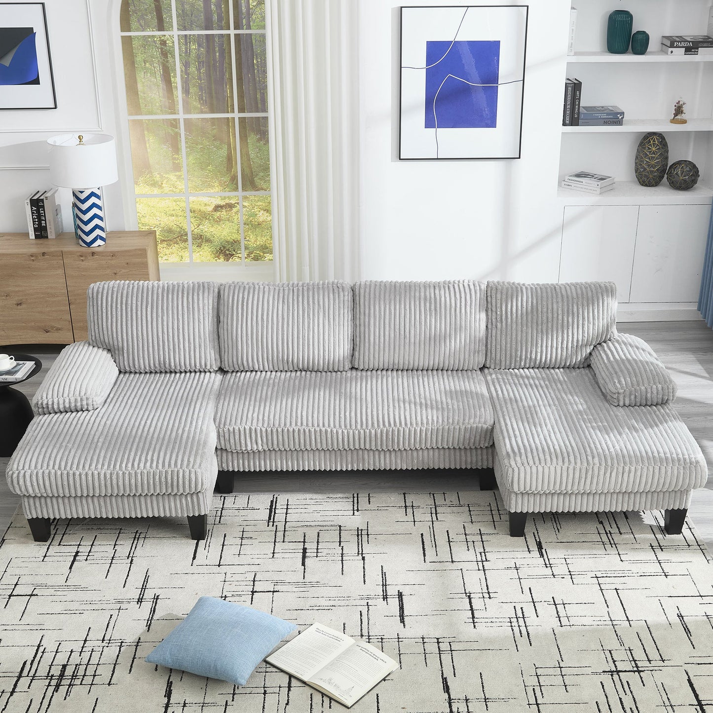 NEW U-Shaped Couch with Oversized Seat,4-Seat Sofa  with Double Chaise,Comfortable and spacious indoor furniture for Living Room,Apartment