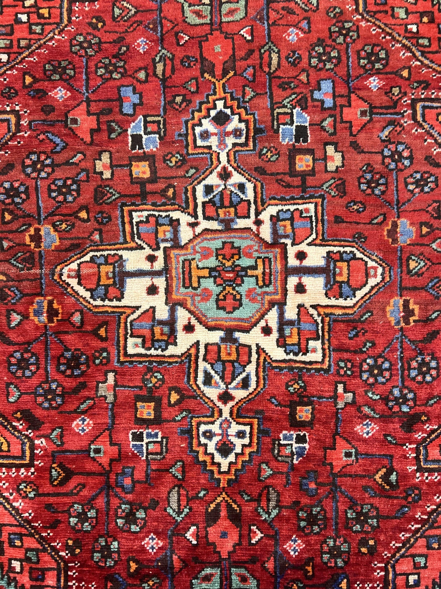 USED Antique Persian Tribal Rug 4x7, Red, Geometric Medallion, Handmade, Wool, Persian Zanjan Rug