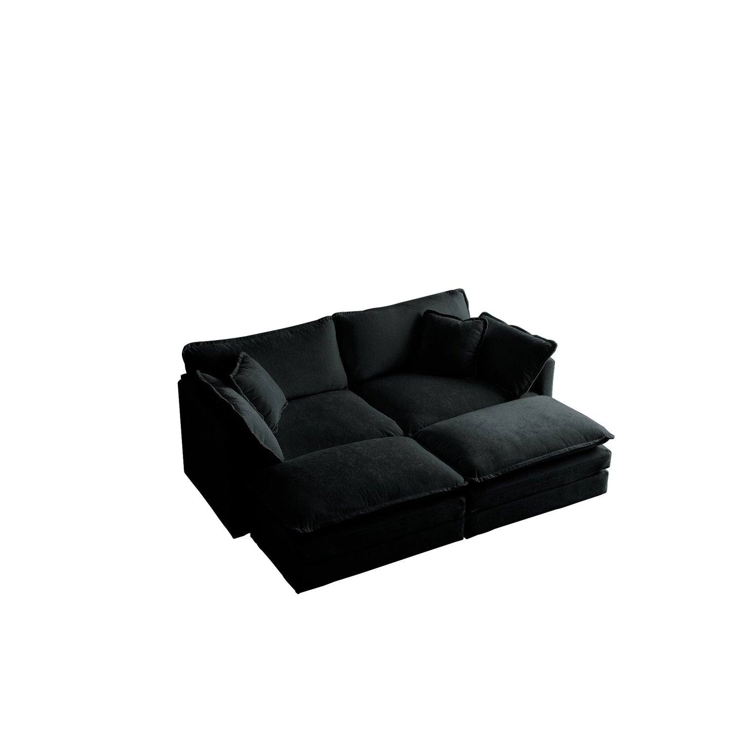 NEW 4 Piece Upholstered Sectional Sofa, 1 - Piece of 2 Seater Sofa and 2- Piece of Ottomans , 2 Seater Loveseat Lounge with Ottomans , Black Chenille