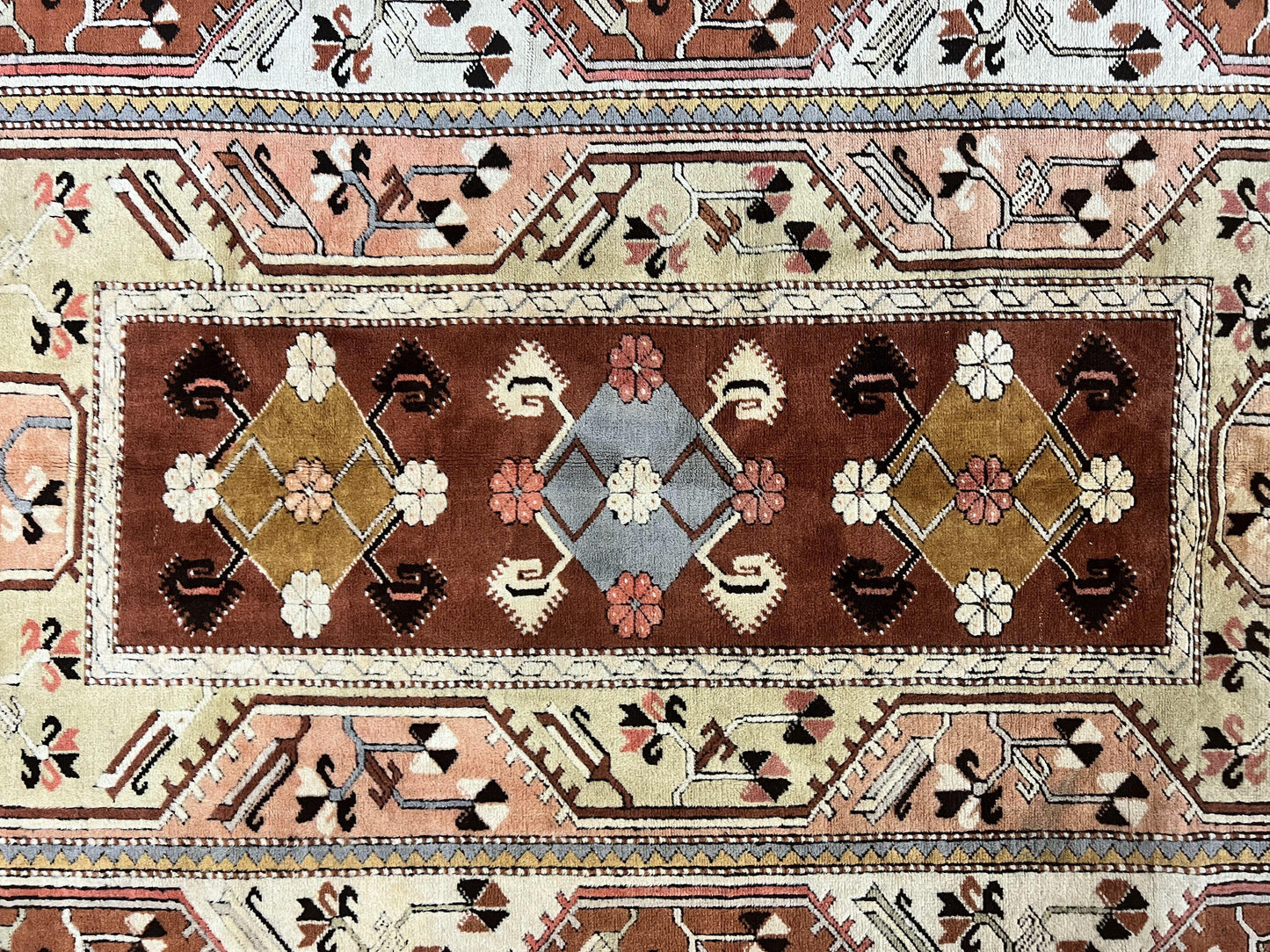 USED Turkish Rug 7x10, Wool Hand Knotted Vintage Carpet, Geometric Kazak Pattern