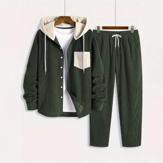 New Men's Waffle Hooded Hoodie Trendy Two-piece Suit