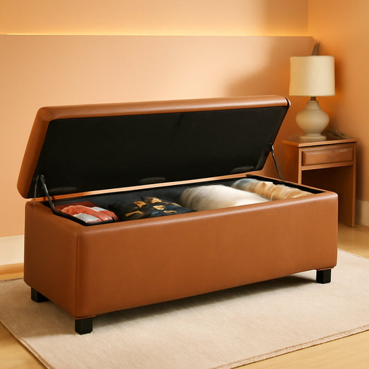 NEW Caramel Brown 25 Gallon Large Capacity Storage Ottoman