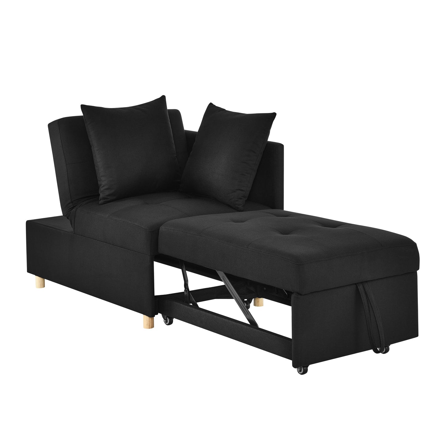 NEW Convertible Sleeper Sofa Chair Adjustable Backrest Recliner with Pullout Sofa Bed with Wheels, Modern Linen Fabric for Living Room for Tight Spaces, Black