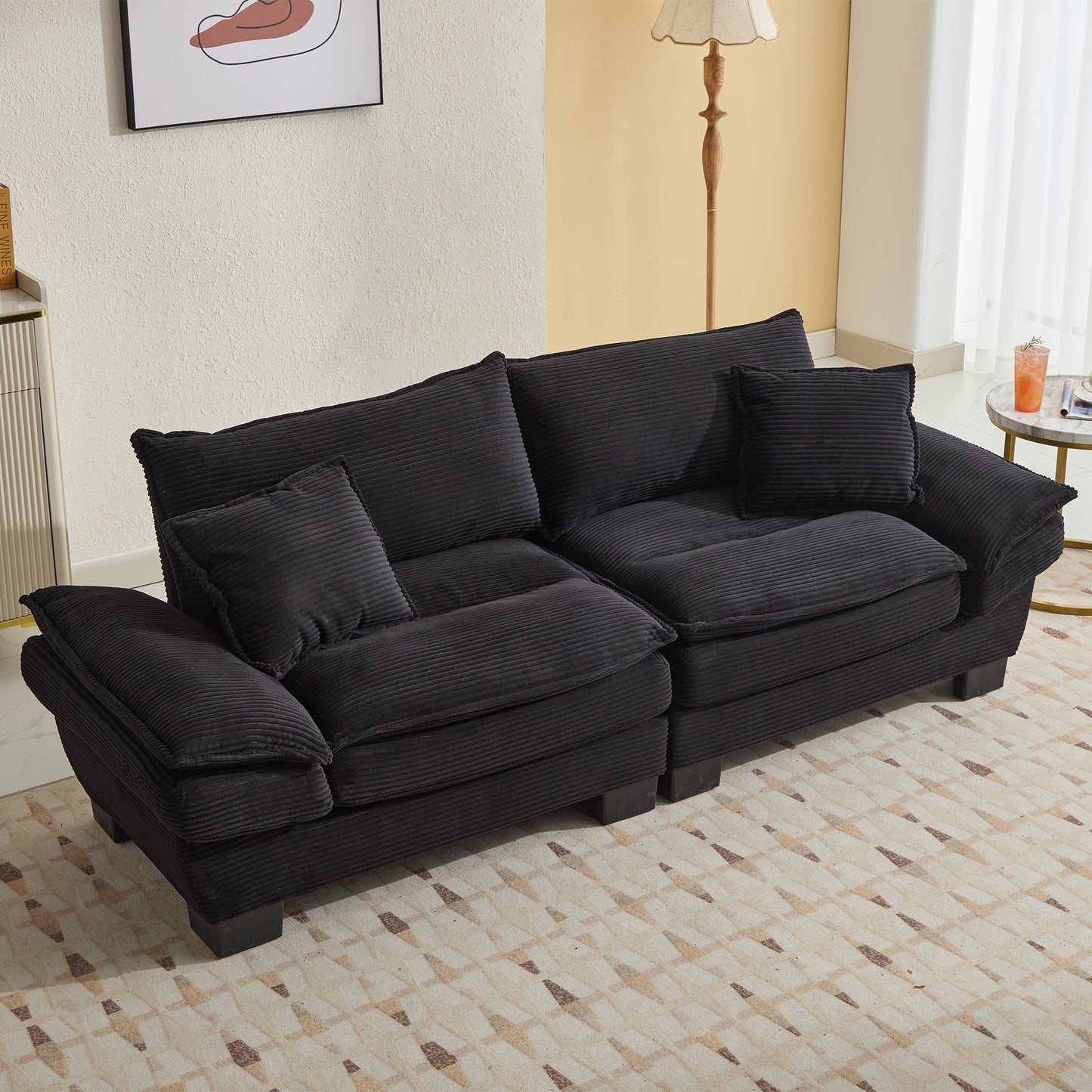 NEW Black Corduroy Sofa Sleeper Couch Loveseat Comfy Upholstered Deep Seat Sofa