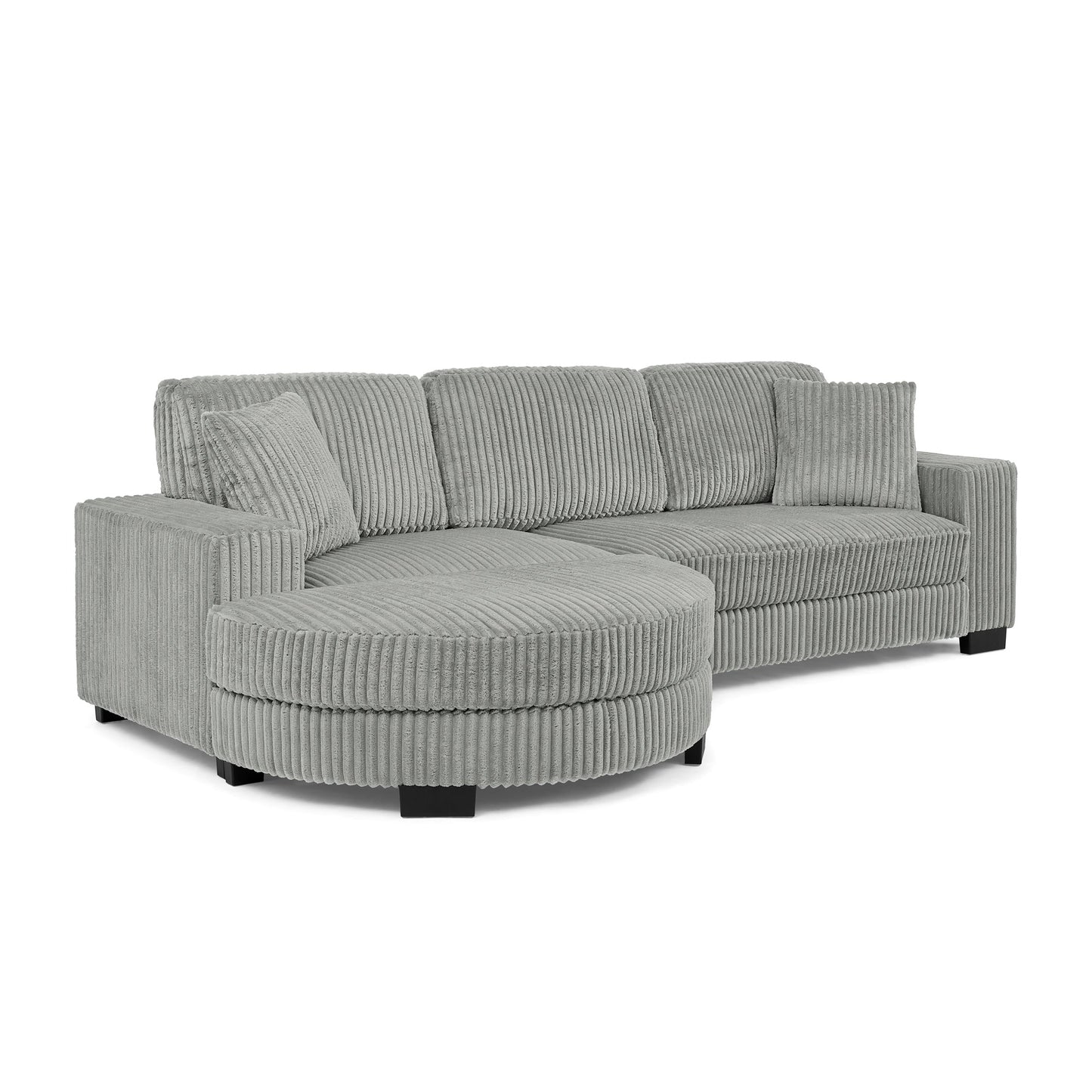 NEW Corduroy Tufted Upholstered Sleeper Sectional L-Shaped Modular Convertible Sofa with Arc-Shaped Footstool