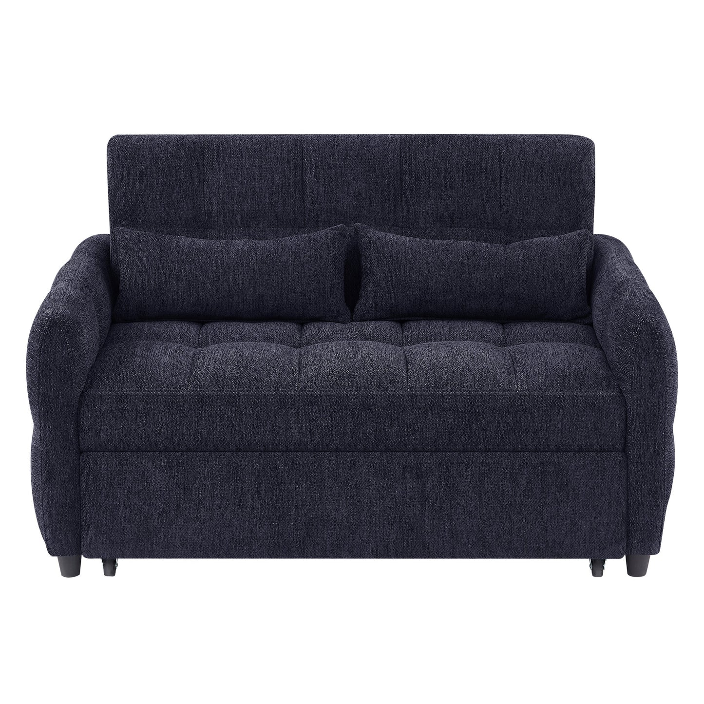 NEW Modern Loveseat Sofa Pull-out Bed with Adjustable Backrest, USB Ports, Lumbar Pillows, Blue Chenille, 52.8'