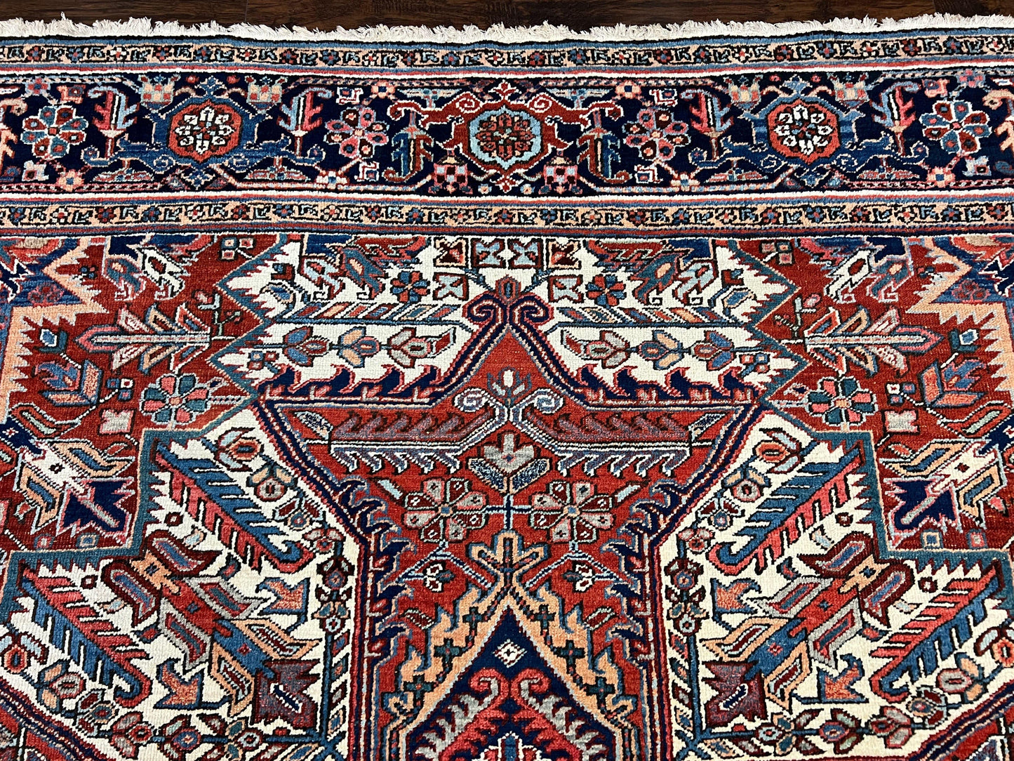 USED Antique Persian Heriz Rug – 11x16 Palace Size, Geometric Medallion, 1920s