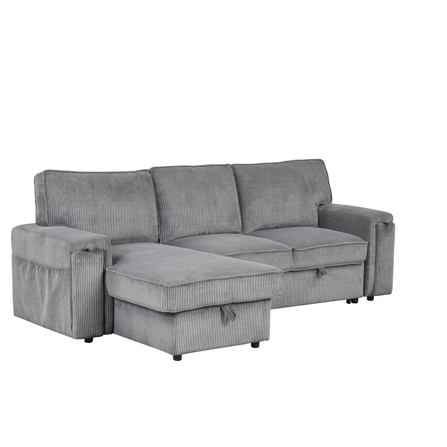 NEW U_STYLE Upholstery Sleeper Sectional Sofa with Storage Bags and 2 cup holders  on Arms