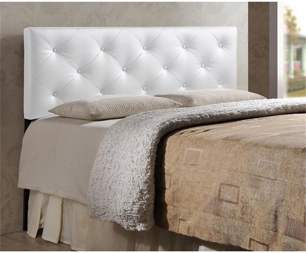 NEW Modern White Faux Leather King Headboard With Buttons