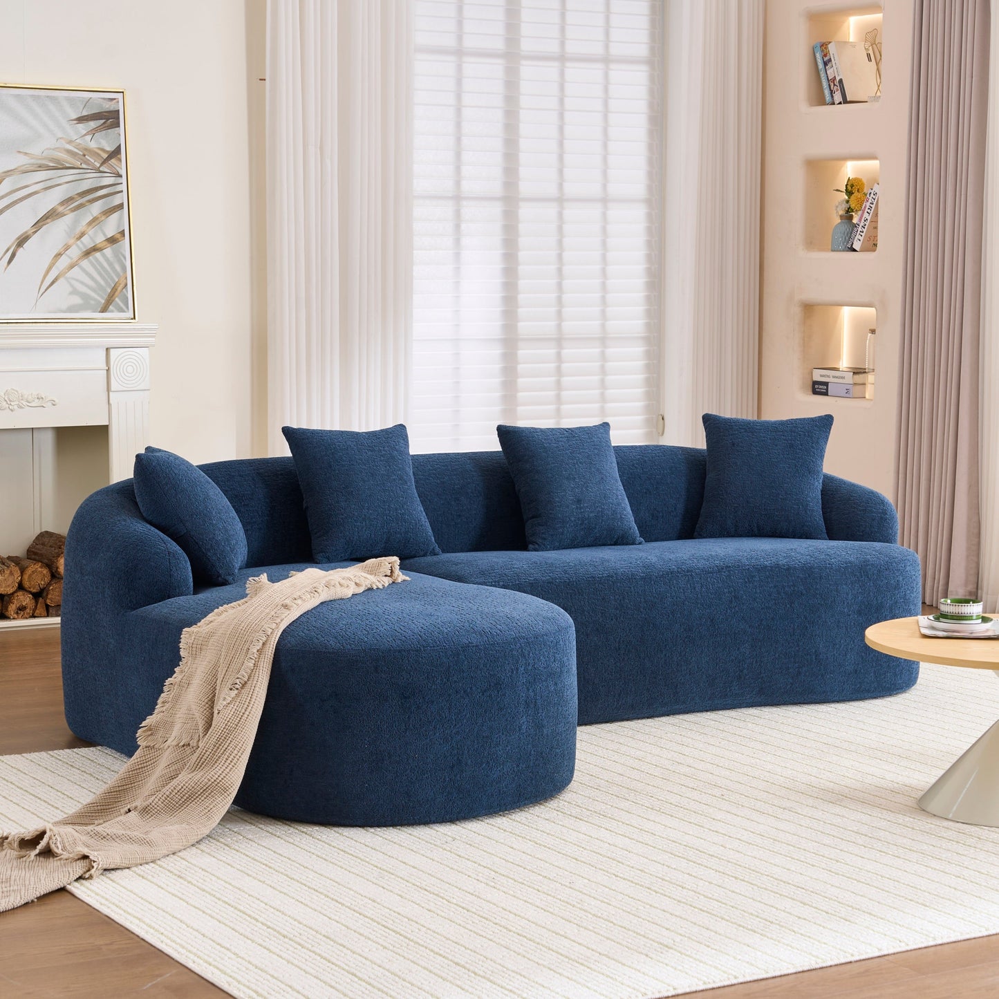 NEW Full Compression Sponge Navy Blue Modular Chenille L-Shape Sectional Sofa with High-Density Foam