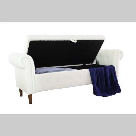 NEW Beige Teddy Velvet Multifunctional Storage Rectangular Sofa Stool
