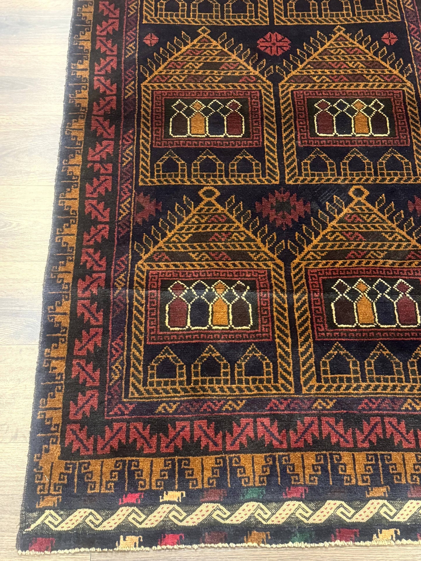 NEW Afghan Rug 3x7, Navy Blue, Tribal Rug, Balouch Carpet